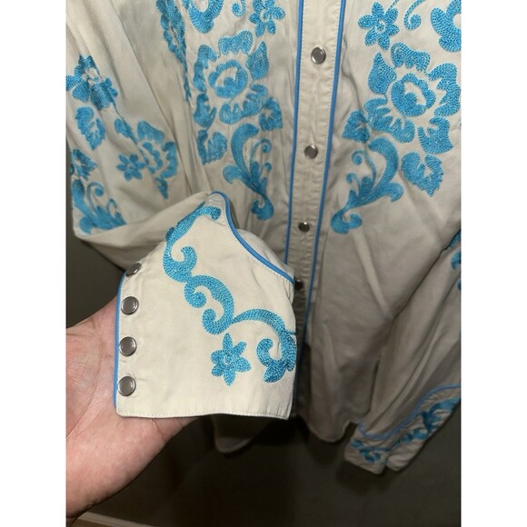 H Bar C Ranchwear Black Label Pearl Snap Womens XL Shirt Heavy Floral Embroidery - Picture 3 of 7